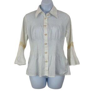 Robert Rodriguez Size 10 Cotton Blend White Crochet Inset Sleeve Top Shirt